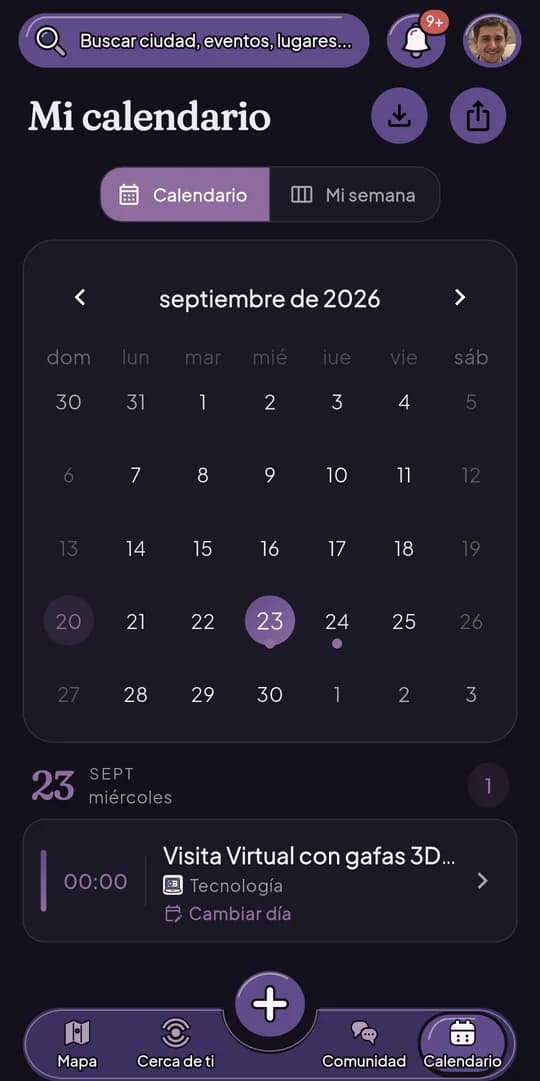 Calendario personal de la app con un plan guardado